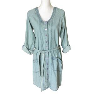 Vintage Y2K Charlotte Russe Denim Dress Size M Roll Tab Sleeves Button Front NEW